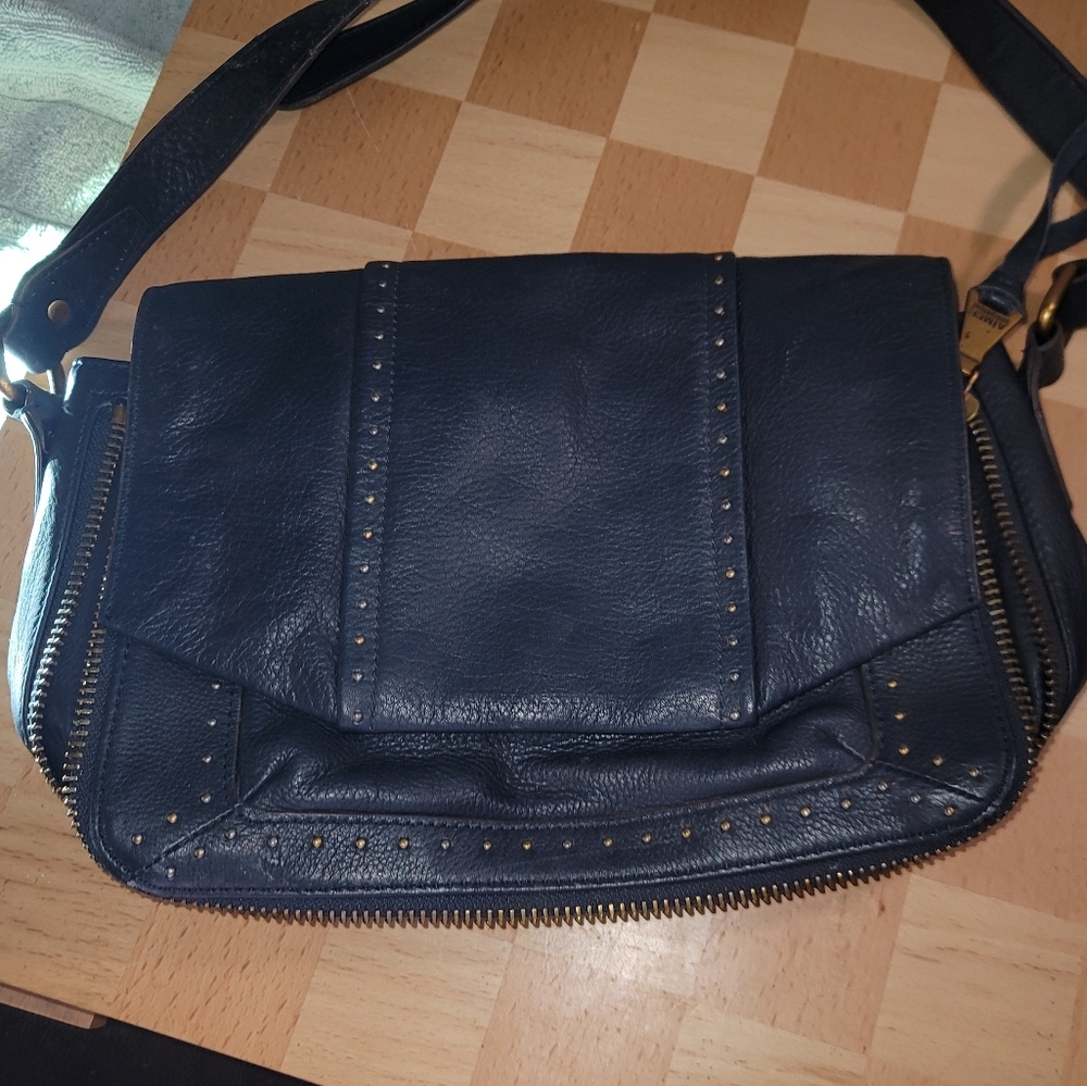 Women's Black Leather Crossbody Bag with Stud Detail